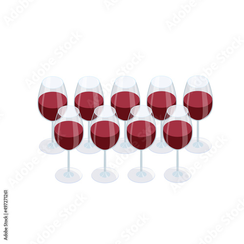 Rows of glasses filled with red wine are treats for a gala event