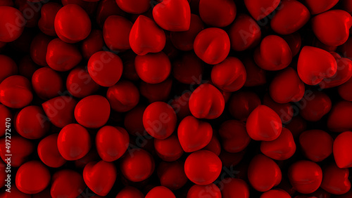 Red shiny hearts background,  St. Valentine's day celebration, 3D illustration (ID: 497272470)