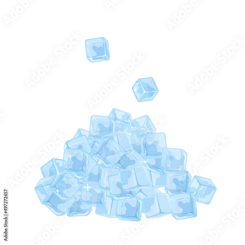 Hill of ice cubes with highlights vector set on a white background in cartoon style.
