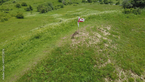 Georgian flag in a green meadow photo