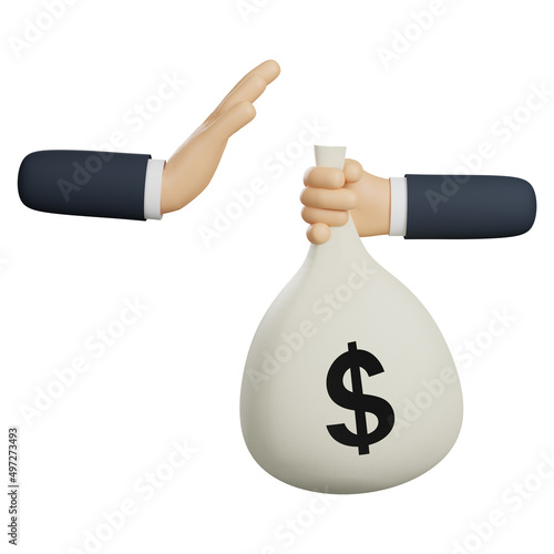 3D hand refuses money for anti corruption and bribery
