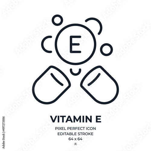 Vitamin E editable stroke outline icon isolated on white background flat vector illustration. Pixel perfect. 64 x 64.