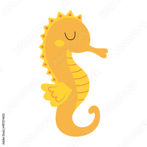 vector illustration with cute seahorse in cartoon style