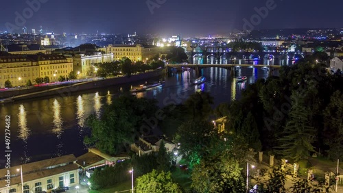 Wallpaper Mural Scenic view of bridges on the Vltava river night timelapse and of the historical center of Prague: buildings Torontodigital.ca