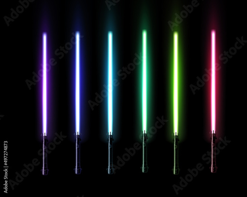 Colorful Light swords set on dark background.