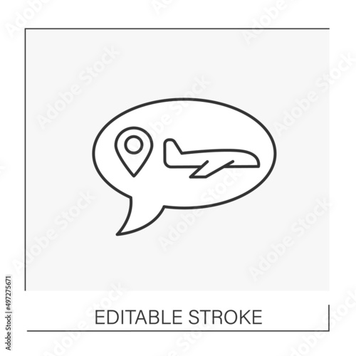 Reflections line icon. Fantasize about traveling. Flight by plane inside a cloud. Dreams concept. Isolated vector illustration. Editable stroke