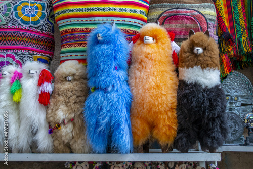 Dolls of vicunas and llamas as souvenirs. photo