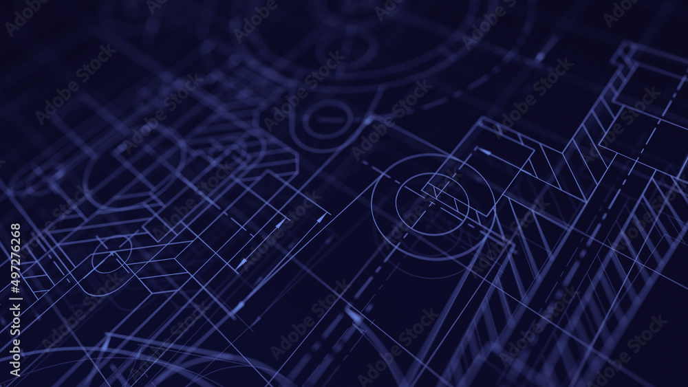 Blueprints engineer technician design drawing mechanical gear engineering Engine factory Industry Industrial technology project abstract presentation cover banner background. 3d rendering. Blueprints engineer technician design drawing mechanical gear engineering Engine factory Industry Industrial technology project abstract presentation cover banner background. 3d rendering.