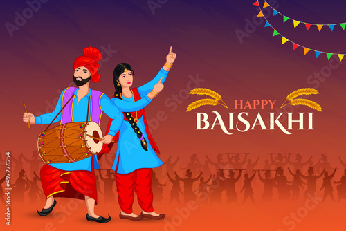Happy Baisakhi, wheat field for Punjabi harvest festival Vaisakhi
