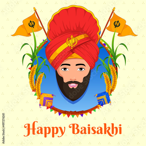 Happy Baisakhi, wheat field for Punjabi harvest festival Vaisakhi