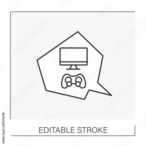  Reflections line icon. Fantasize about calming nights and relaxation by gaming. Computer screen and joystick. Dreams concept. Isolated vector illustration. Editable stroke