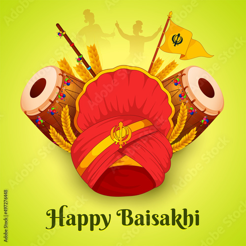 Happy Baisakhi, wheat field for Punjabi harvest festival Vaisakhi