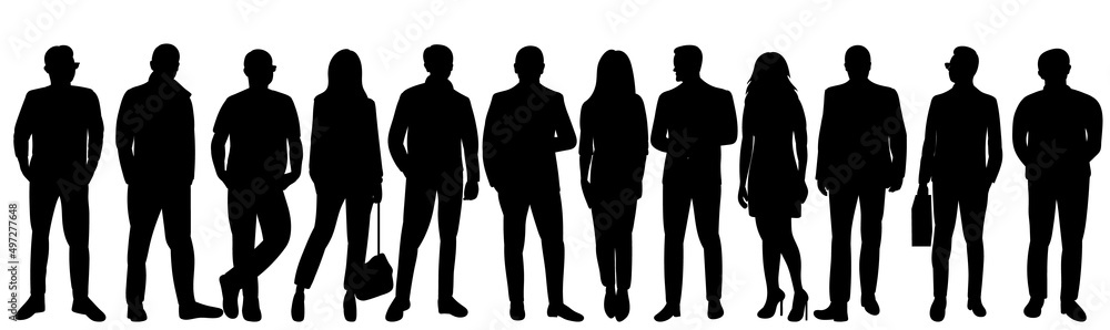 crowd of people black silhouette, isolated vector