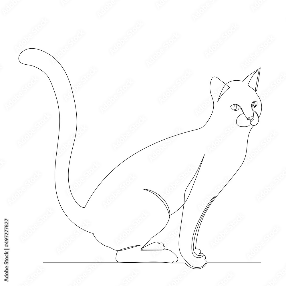 Naklejka premium cat drawing in one continuous line, isolated vector