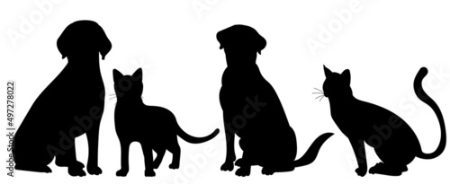 black cats and dogs silhouette isolated vector