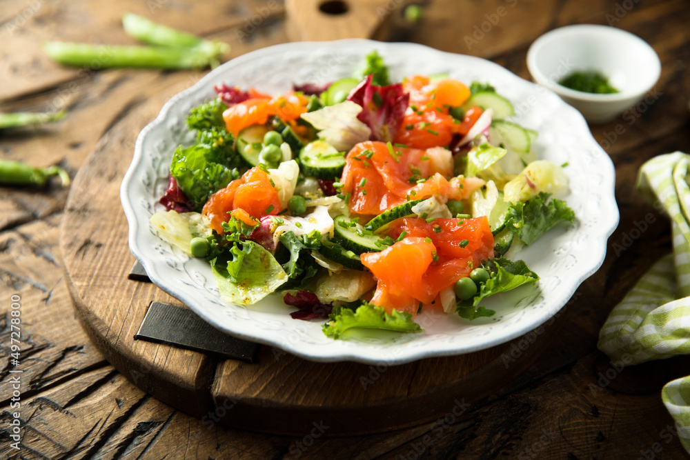 Healthy vegetable salad with smoked salmon Healthy vegetable salad with smoked salmon
