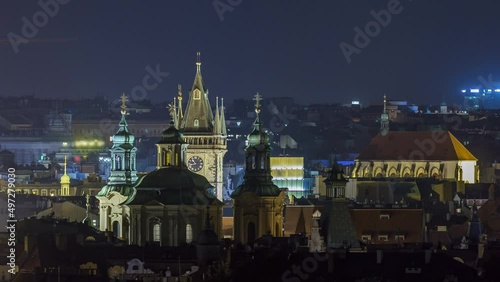 Wallpaper Mural Prague night timelapse, fantastic old town roofs during twilight with towers and night illumination, Czech Republic Torontodigital.ca