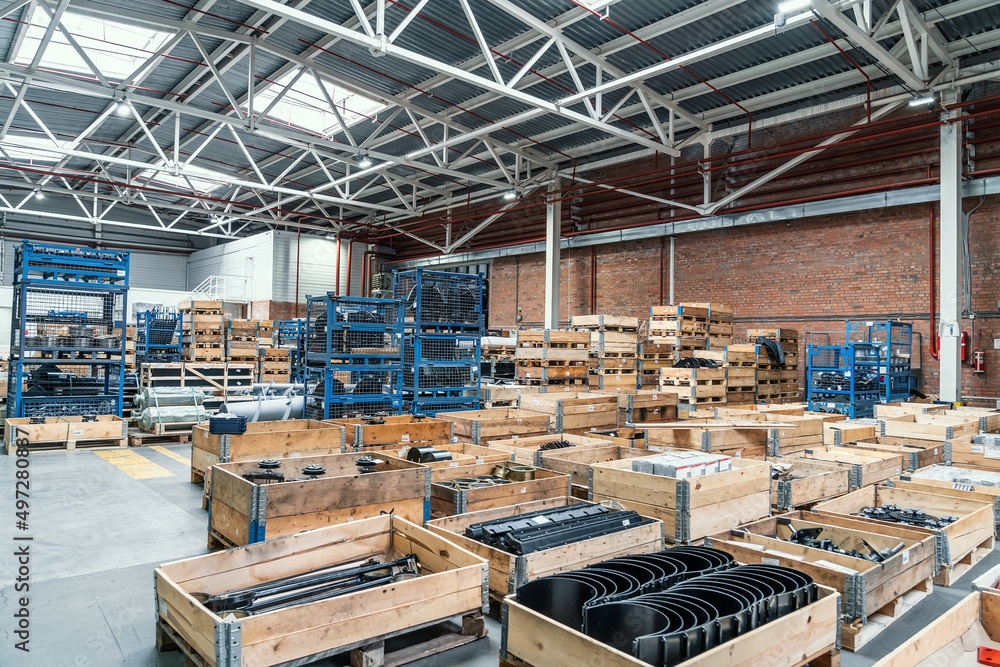 Distribution warehouse or logistic center with goods and cargos in boxes ready for shipment and delivery transportation. Distribution warehouse or logistic center with goods and cargos in boxes ready for shipment and delivery transportation.