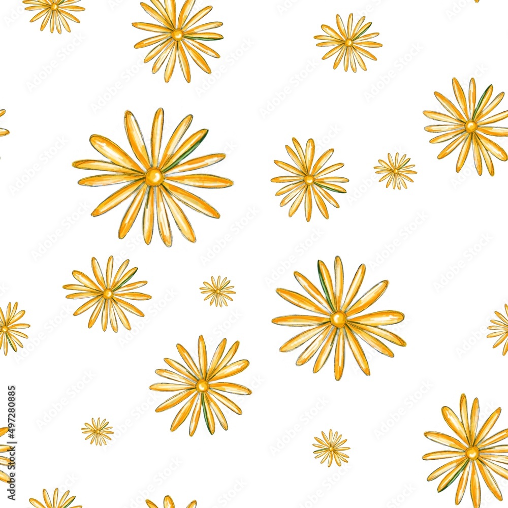 set of flower. Seamless pattern with yellow flowers. Pattern for textiles, wallpaper, clothes, postcards, invitations, posters. Pattern for children's room, children's things. set of flower. Seamless pattern with yellow flowers. Pattern for textiles, wallpaper, clothes, postcards, invitations, posters. Pattern for children's room, children's things.