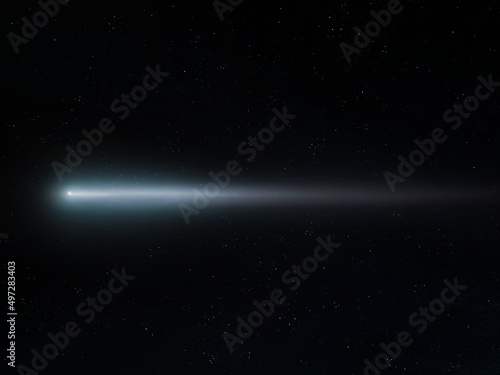 Fototapeta Naklejka Na Ścianę i Meble -  Astronomical observation of a comet that approached the Earth. The bright tail of a comet and its nucleus in the sky with stars.