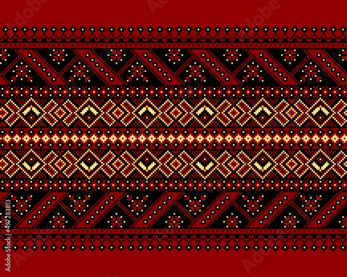 Vector illustration of Ukrainian folk seamless pattern ornament. Ethnic ornament. Border element. Traditional Ukrainian, Belarusian folk art knitted embroidery pattern - Vyshyvanka