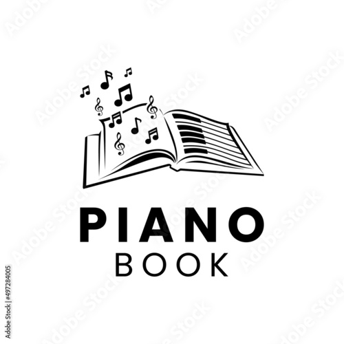 Book Tone and Piano keys Musical Instrument logo design