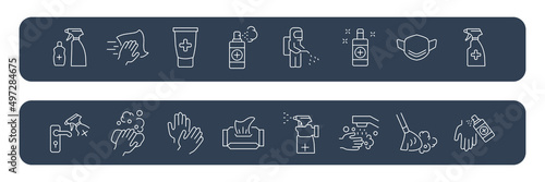 Disinfection and cleaning icons set . Disinfection and cleaning pack symbol vector elements for infographic web