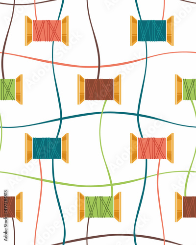 Spools of thread seamless pattern