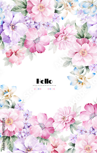 Computer drawn flower illustration. Watercolor Flowers.Manual composition.Big Set watercolor elements.