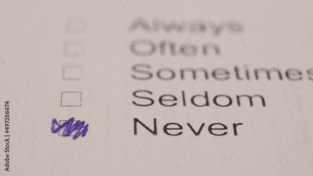 Marking Never In Selection Box Using Blue Pen. Selective Focus Shot Marking Never In Selection Box Using Blue Pen. Selective Focus Shot