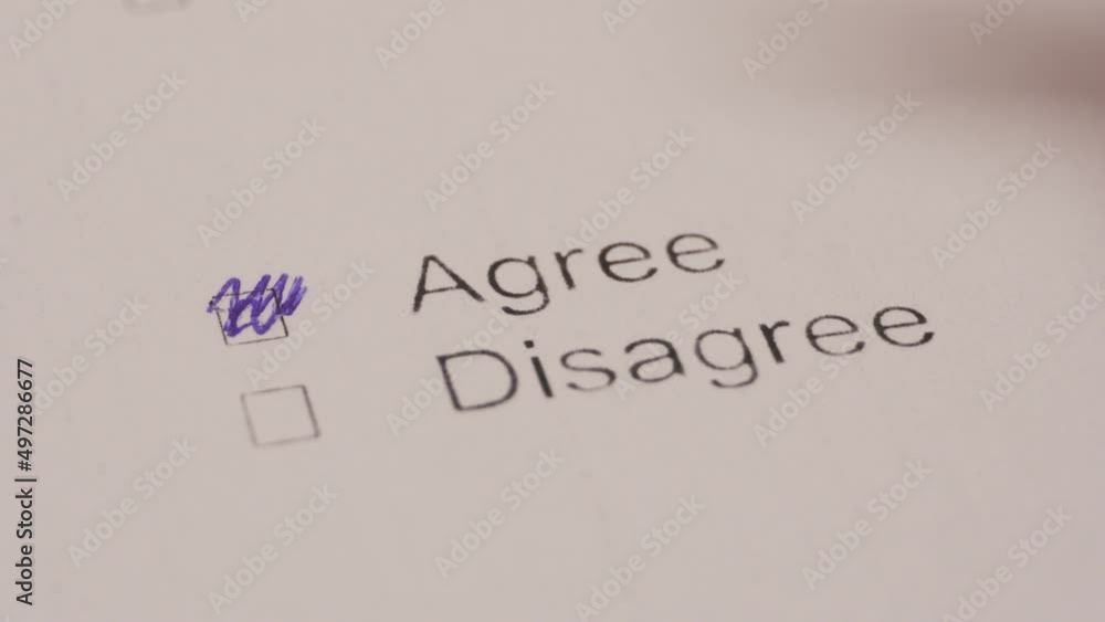 Choosing Agree On Selection Box In Answering Poll Question. Close Up Shot Choosing Agree On Selection Box In Answering Poll Question. Close Up Shot