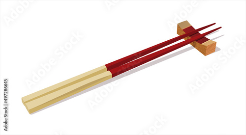 Traditional chopsticks with stand. Isolated vector illustration.