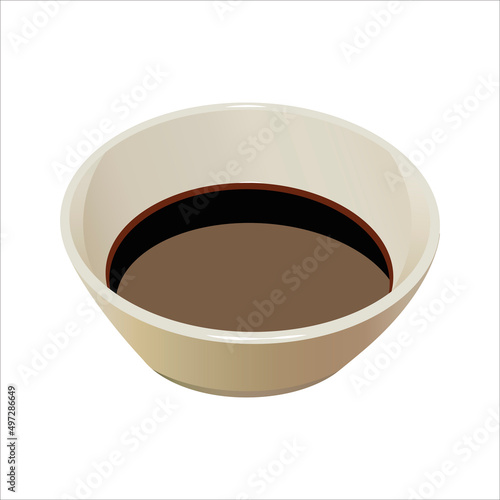 Bowl with soy sauce. Isolated vector illustration.