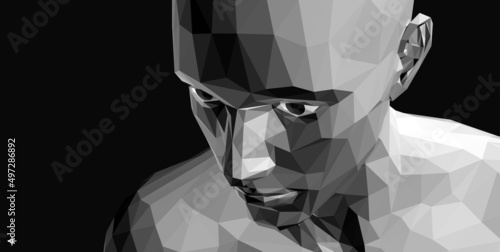 Abstract digital human head. Time to think. Minimalistic design for business presentations, flyers or posters. 3d vector illustration.