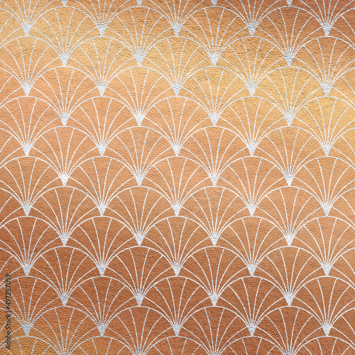Gold Art Deco background. Leather texture with silver geometric pattern. Scrapbook paper
