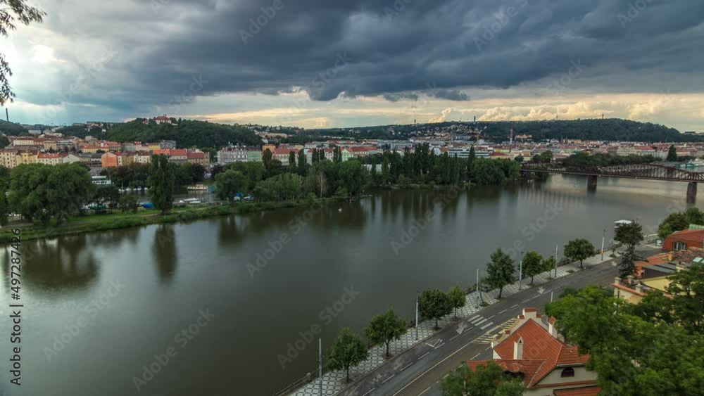 View of Prague timelapse from the observation deck of Visegrad. Prague. Czech Republic. View of Prague timelapse from the observation deck of Visegrad. Prague. Czech Republic.