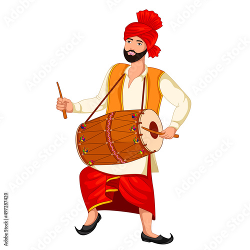 Indian Punjabi Man with Dhol for Baisakhi and lohri