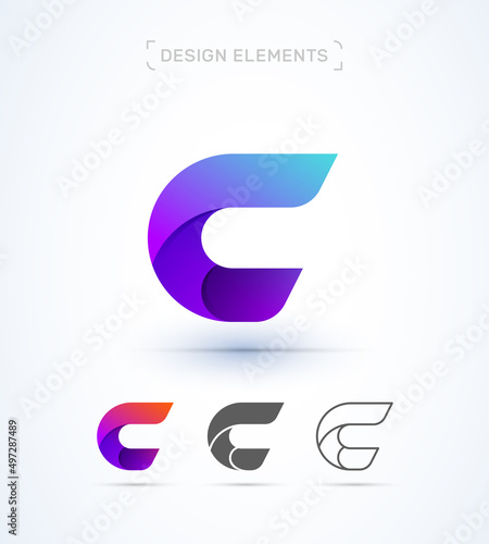 Letter C vector logo template. Creative app icon, company sign in flat, 3d, line styles. Twisted origami