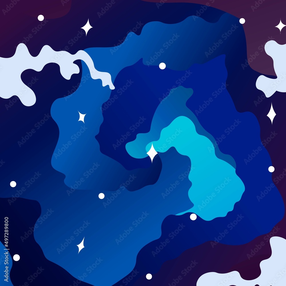Starry night sky. Blue space. Dark blue sky with light clouds. Vector ...