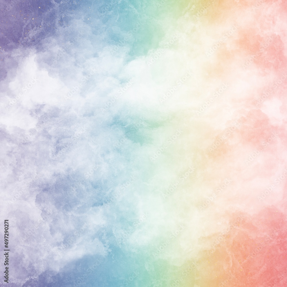 抽象背景正方形バナー）虹色の空に雲　幻想的　テンプレート　グラデーション　カラフル　イースター