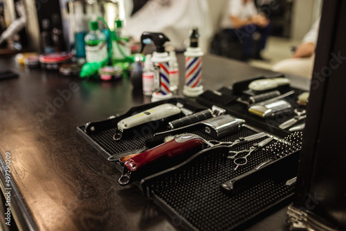 hairdresser's tools, barbershop, comb, razor, scissors