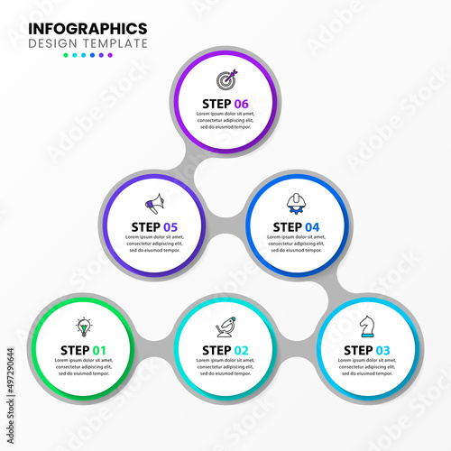 Infographic template with icons and 6 options or steps. Pyramid