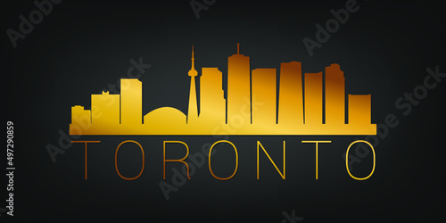 Toronto, ON, Canada Gold Skyline City Silhouette Vector. Golden Design Luxury Style Icon Symbols. Travel and Tourism Famous Buildings.