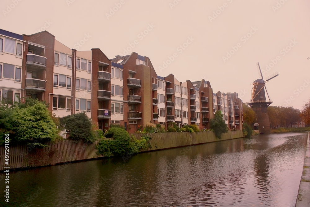 european apartment buildings on the river bank