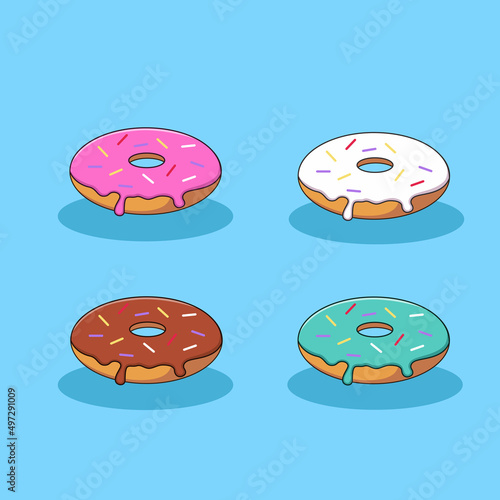 Set of colorful cartoon donuts Vector illustration