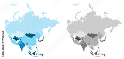 Asia Vector Map (including Russia, Central Asia countries) with capitals and major cities mapped (optionally). Asia Map. Asian Map