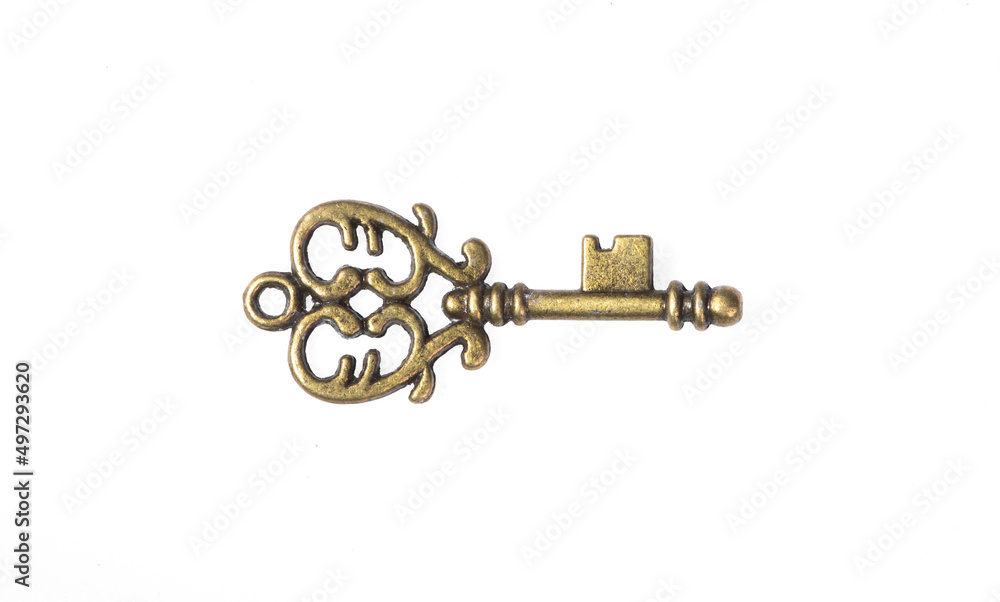 Fototapeta premium elegant vintage brass key isolated on white background