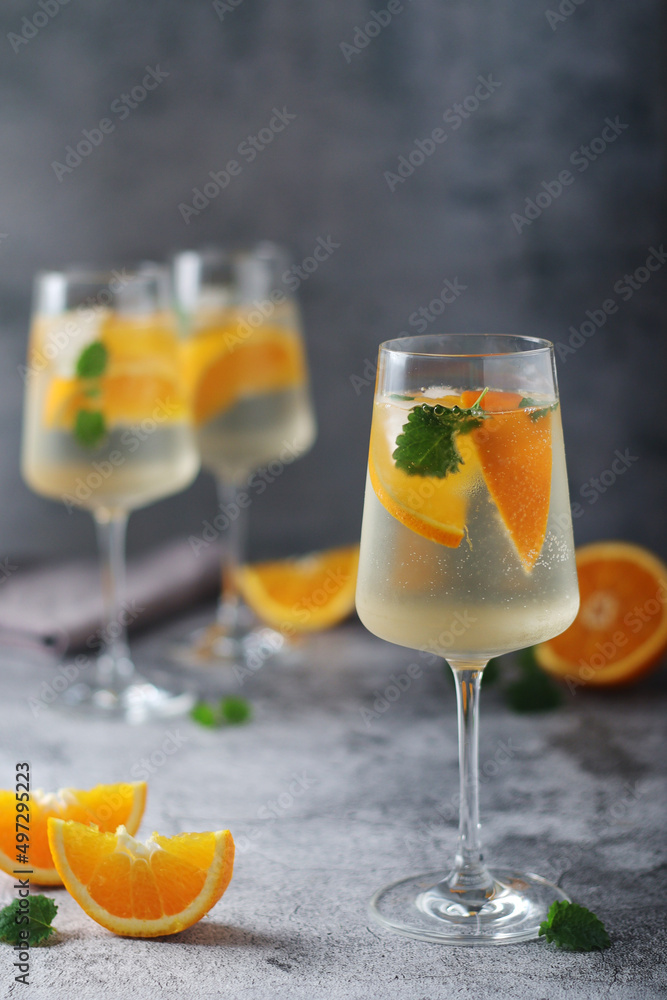 Glasses with traditional Hungarian drink spritz - mix of wine and mineral water Glasses with traditional Hungarian drink spritz - mix of wine and mineral water