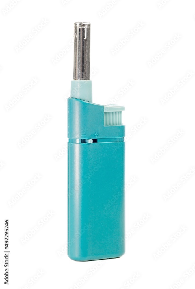 A reusable gas lighter with an extended nozzle isolated on a white background A reusable gas lighter with an extended nozzle isolated on a white background