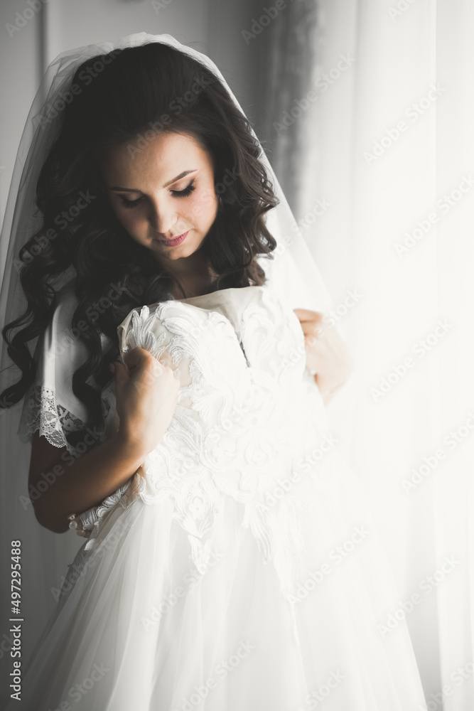 Naklejka premium Beautiful luxury bride in elegant white dress